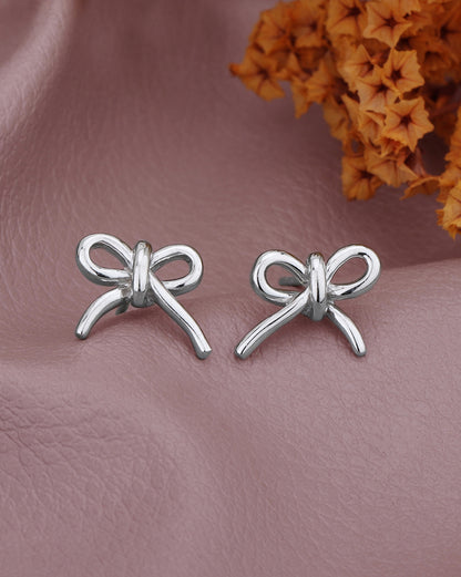 925 Sterling Silver Rhodium Plated Bow Mini Stud Earring