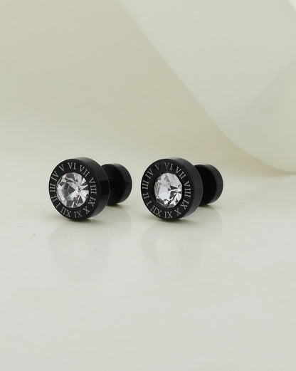 Men Black Toned Solitaire Stud Earring