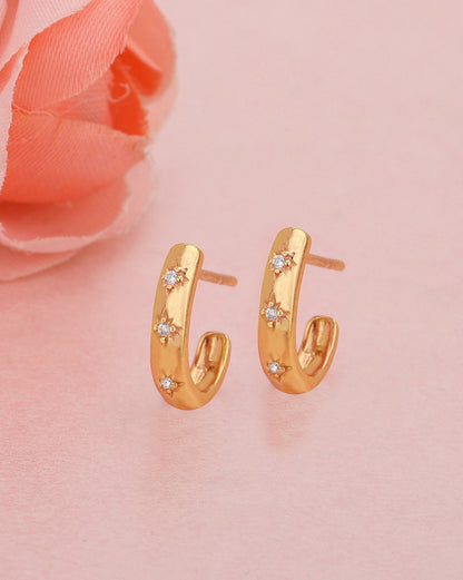 925 Sterling Silver 18kt Rose Gold Plated CZ Half Hoop Earring