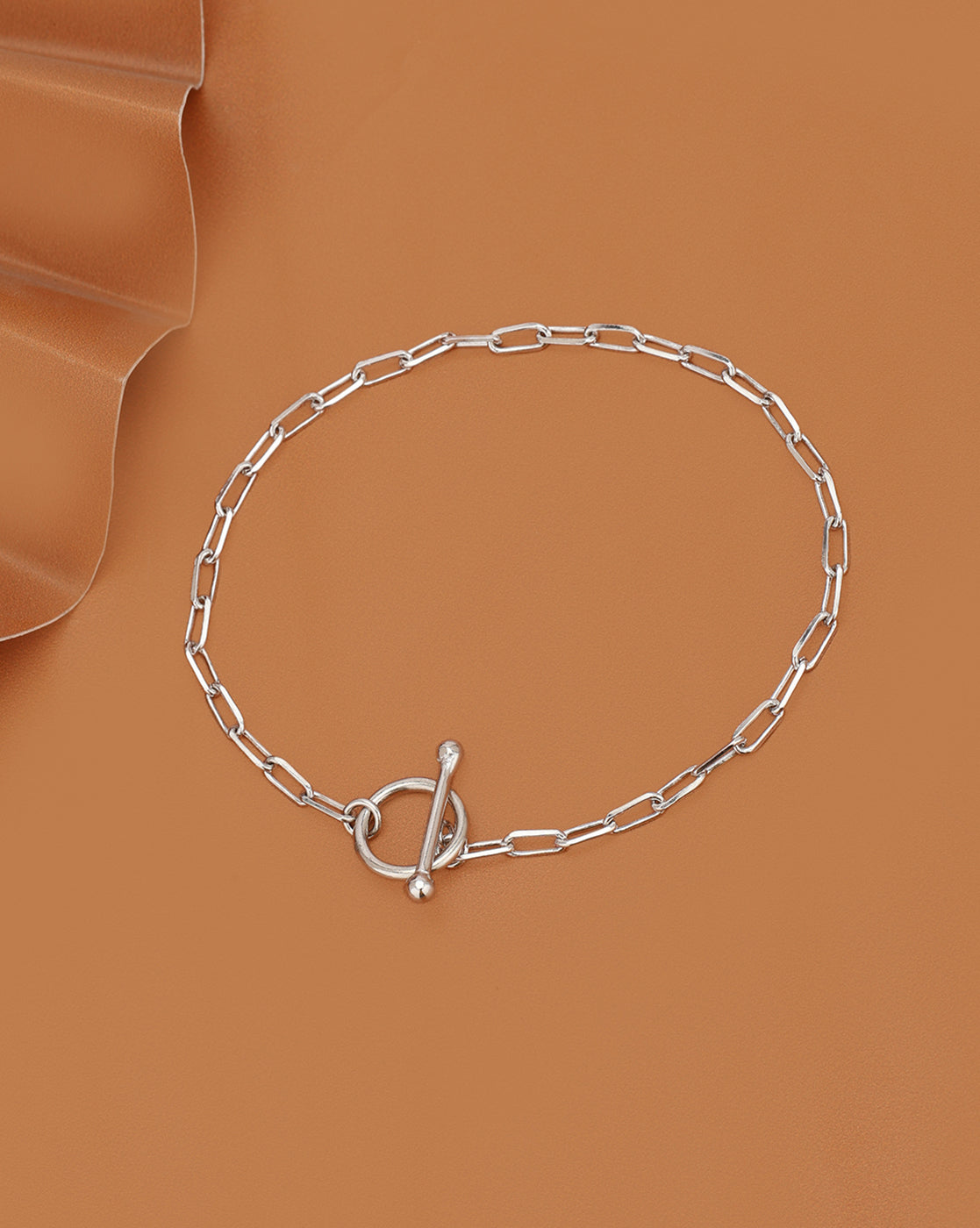 Rhodium Plated Paperclip Chain Toggle Bracelet