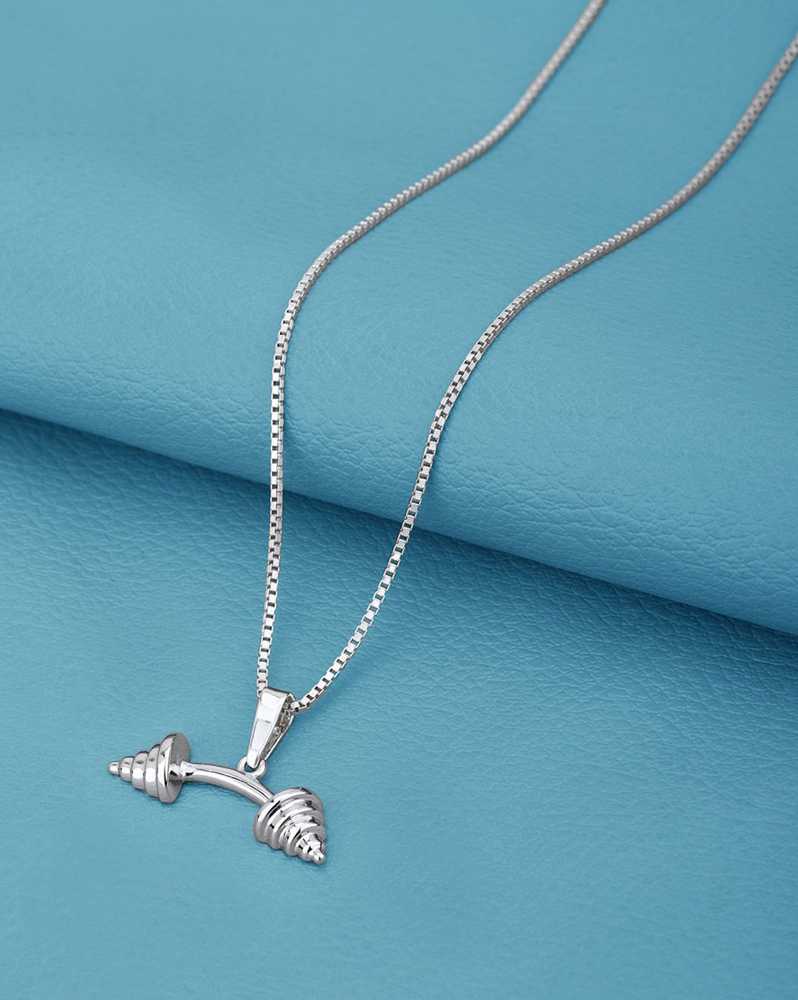 Men Rhodium Plated Dumbbell Pendant and Chain