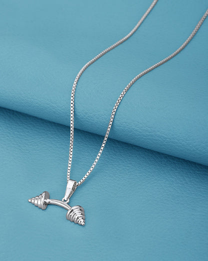 Men Rhodium Plated Dumbbell Pendant and Chain
