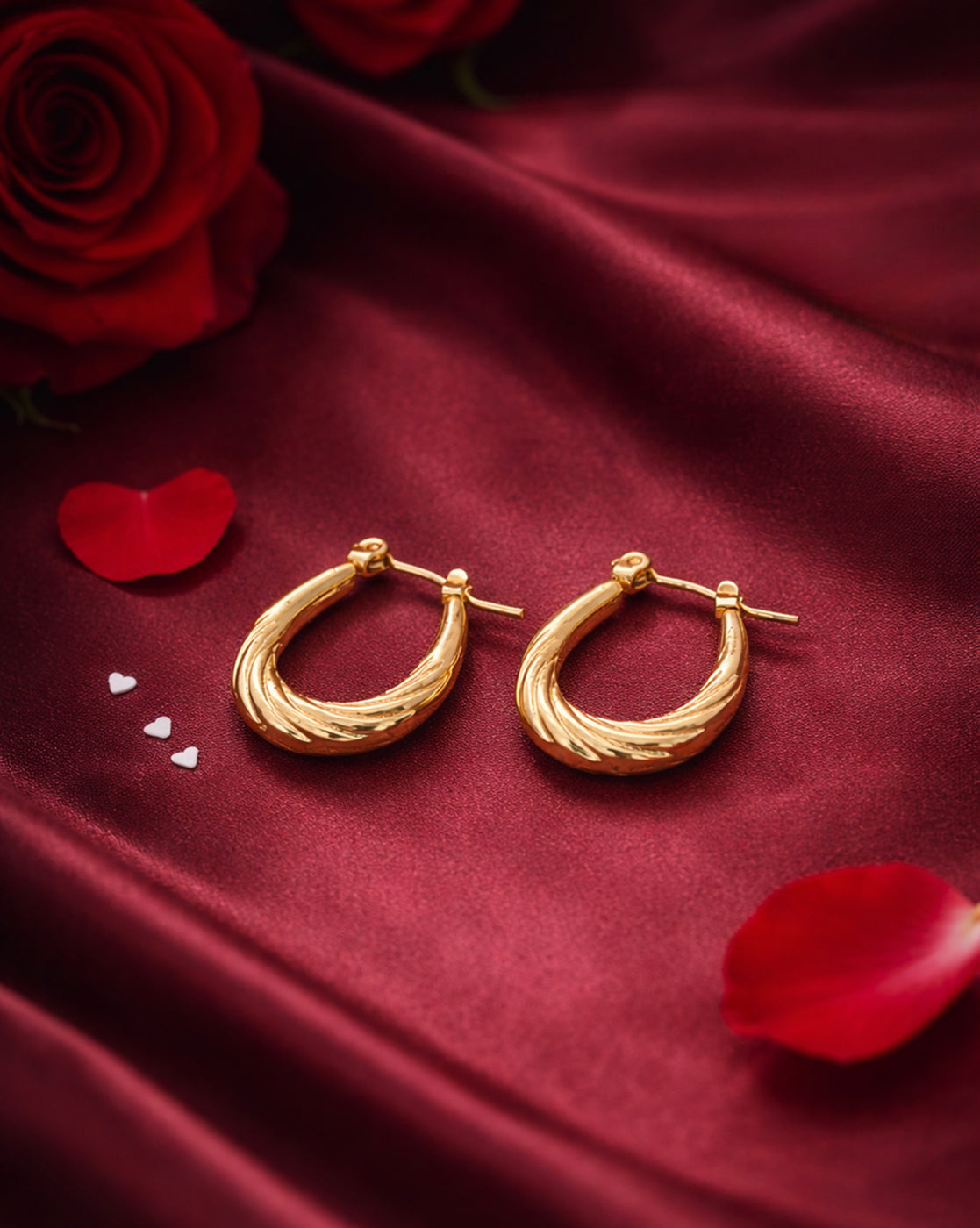Gold-Plated Twisted Oval Hoop Earrings