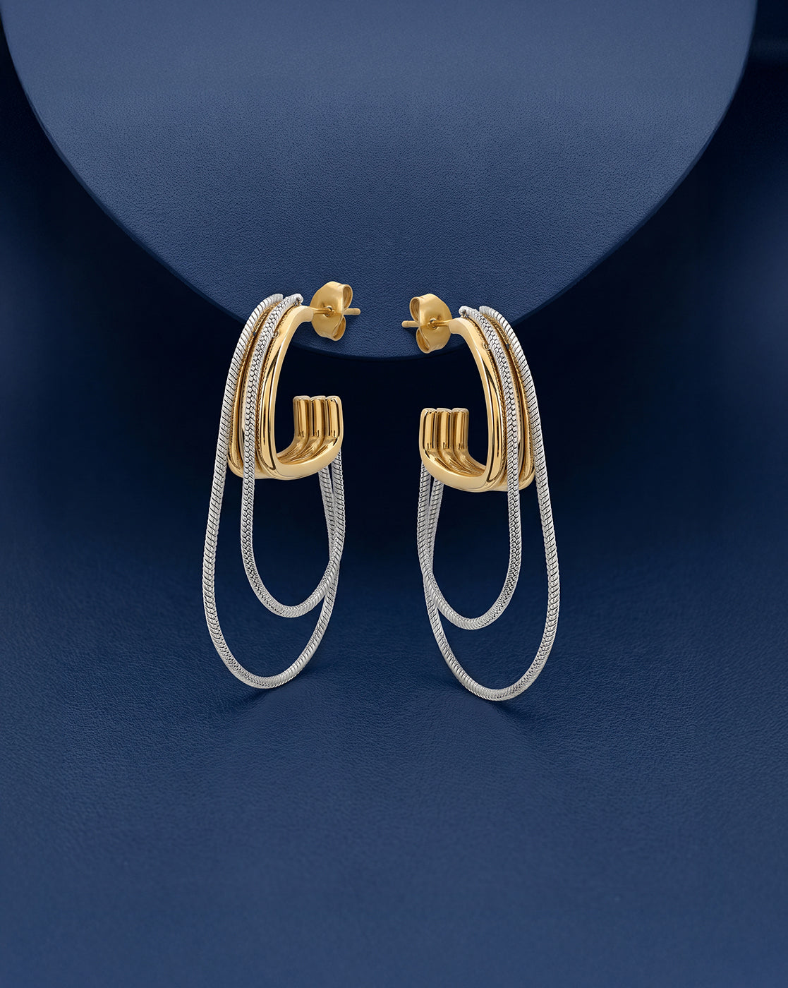 Gold &amp; Silver Plated Fancy Bold Multi Loop Chain Half Hoop Earring