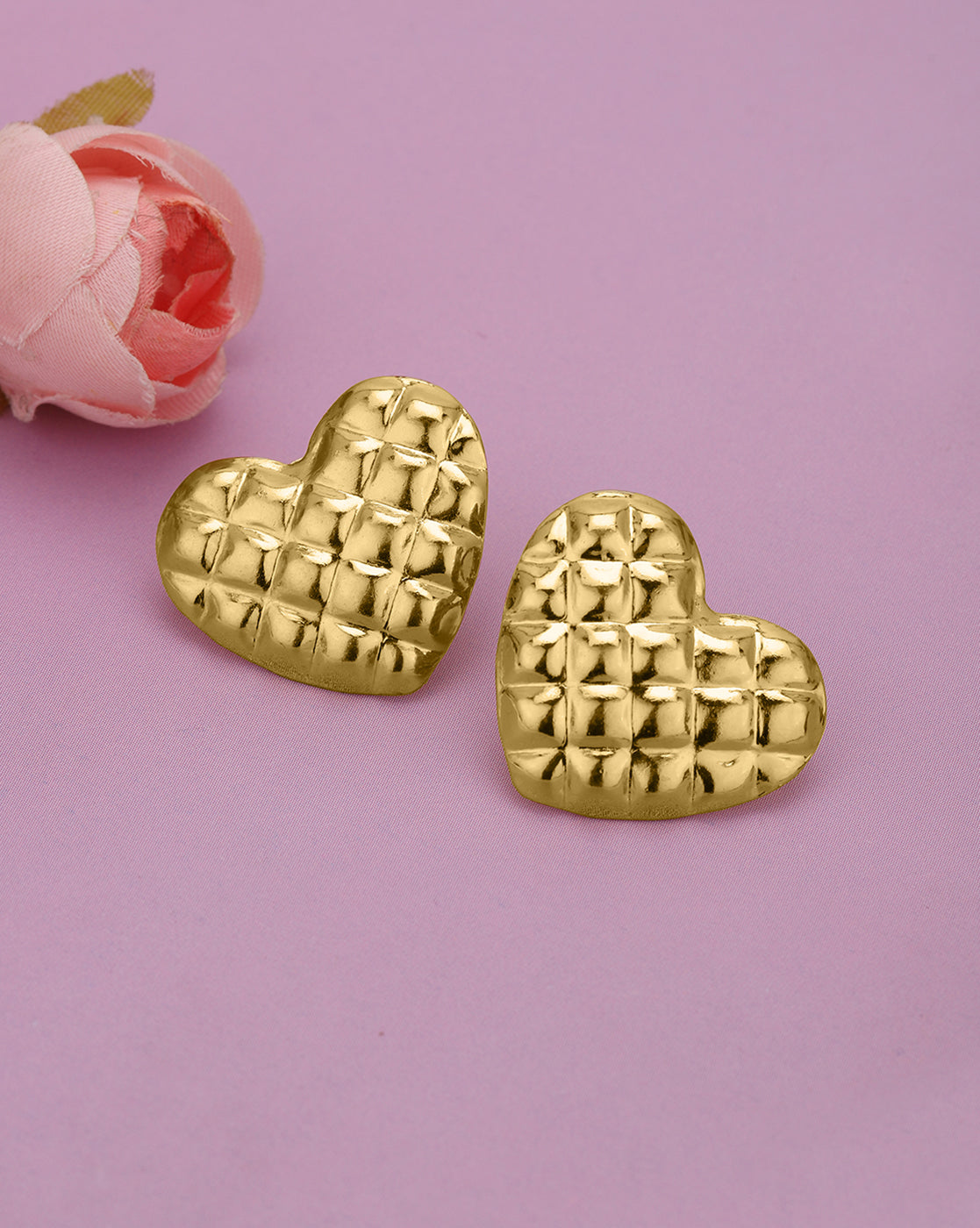 Gold Plated Quilted Bold Heart Stud Earring