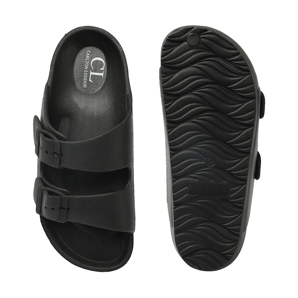 Women Solid Double Buckle Platform Slides