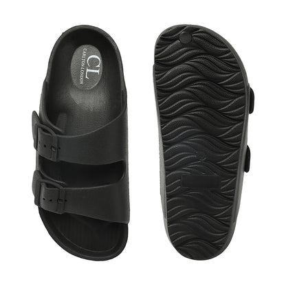 Women Solid Double Buckle Platform Slides