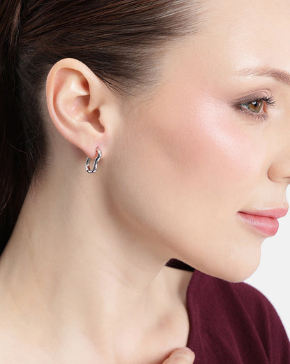 Rhodium Plated Contemporary Half Hoop Earring
