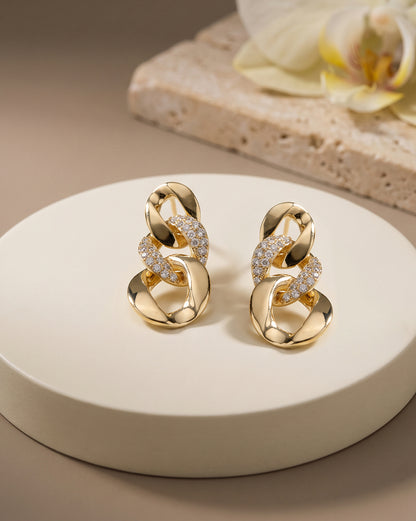 18Kt Gold-Plated CZ Interlocking Link Drop Earrings