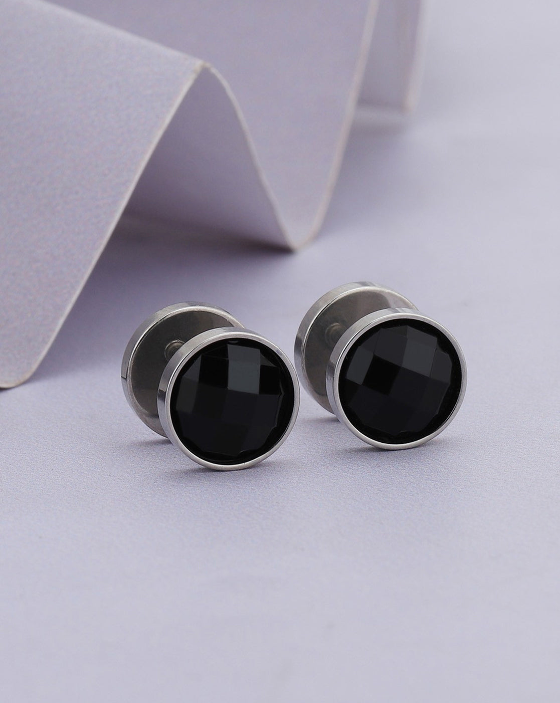 Men Silver Plated Black CZ Stud Earring