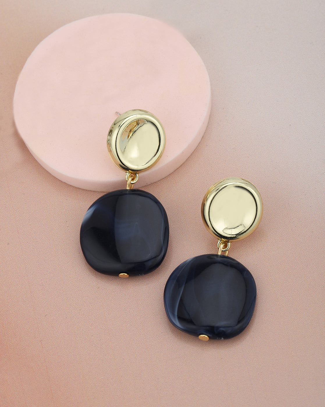 Gold Plated Navy Blue Stone Drop Earring