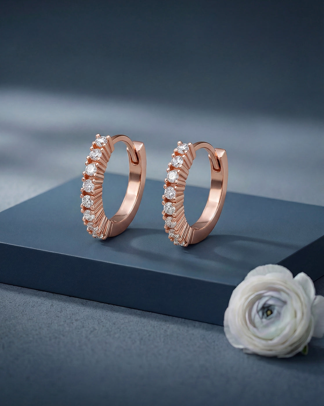 18kt Rose Gold Plated CZ Hoop Earring