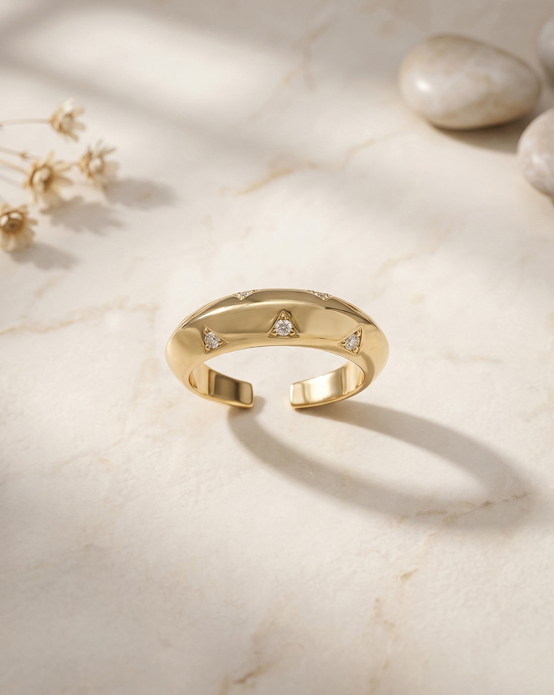 18kt Gold Plated CZ Adjustable Finger Ring
