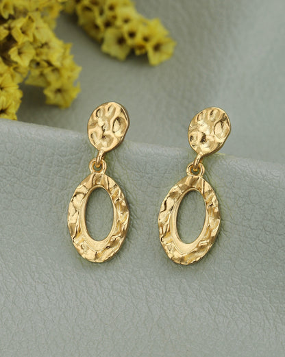18KT Gold Plated Sculptured Oval Drop Earrings