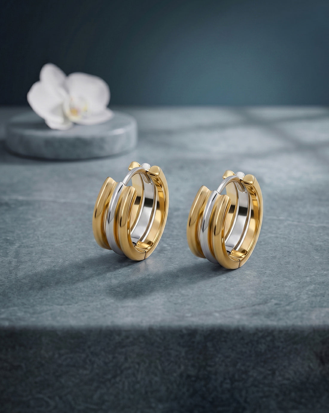 18kt Gold & Rhodium Plated Fashionable Layered Huggie Hoop Earring