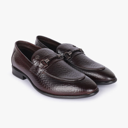 Men Dark Brown Snakeskin Leather Loafers