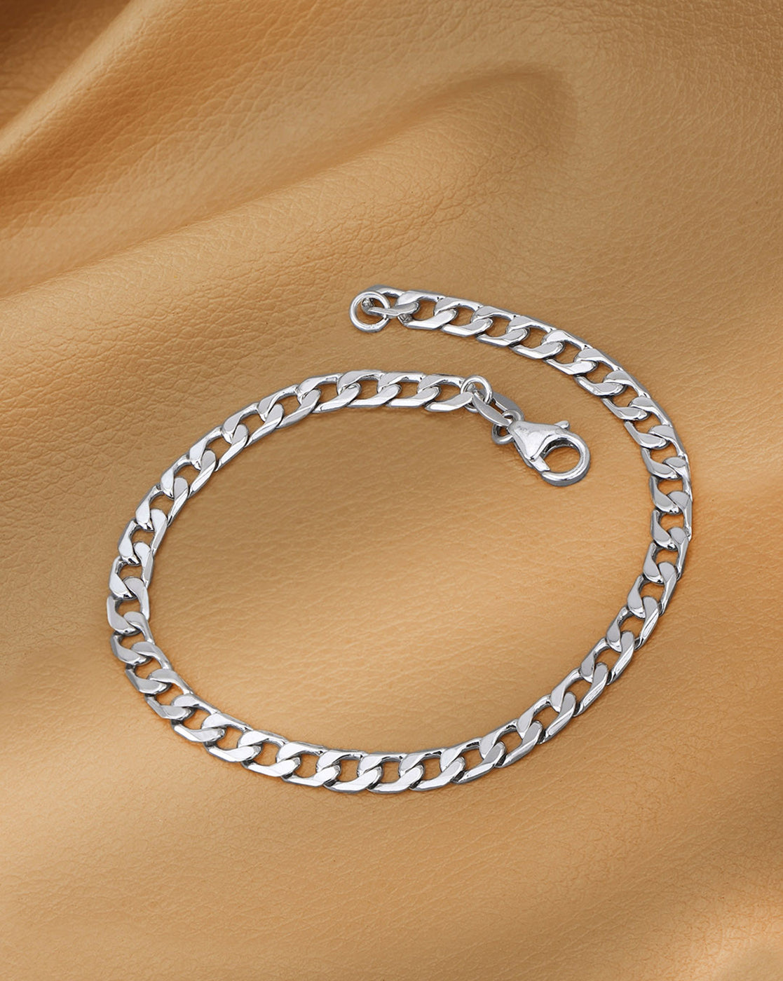 Men Rhodium Plated Link Curb Bracelet