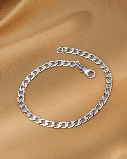 Men Rhodium Plated Link Curb Bracelet