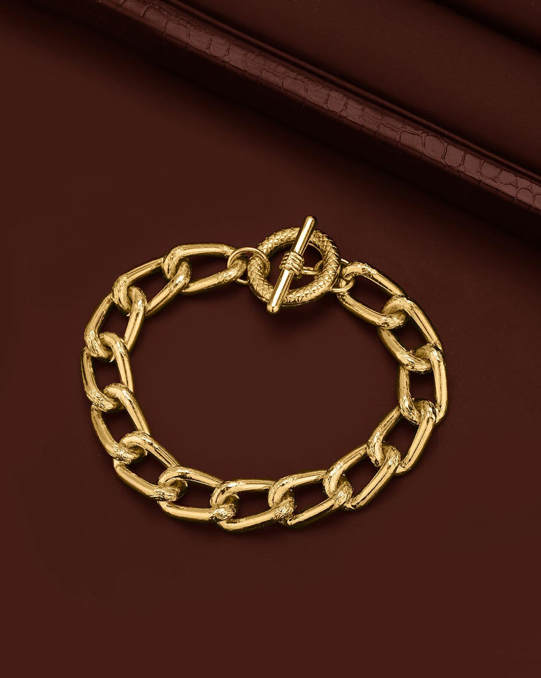 Men Gold Plated Large Cuban Link Toggle Bracelet