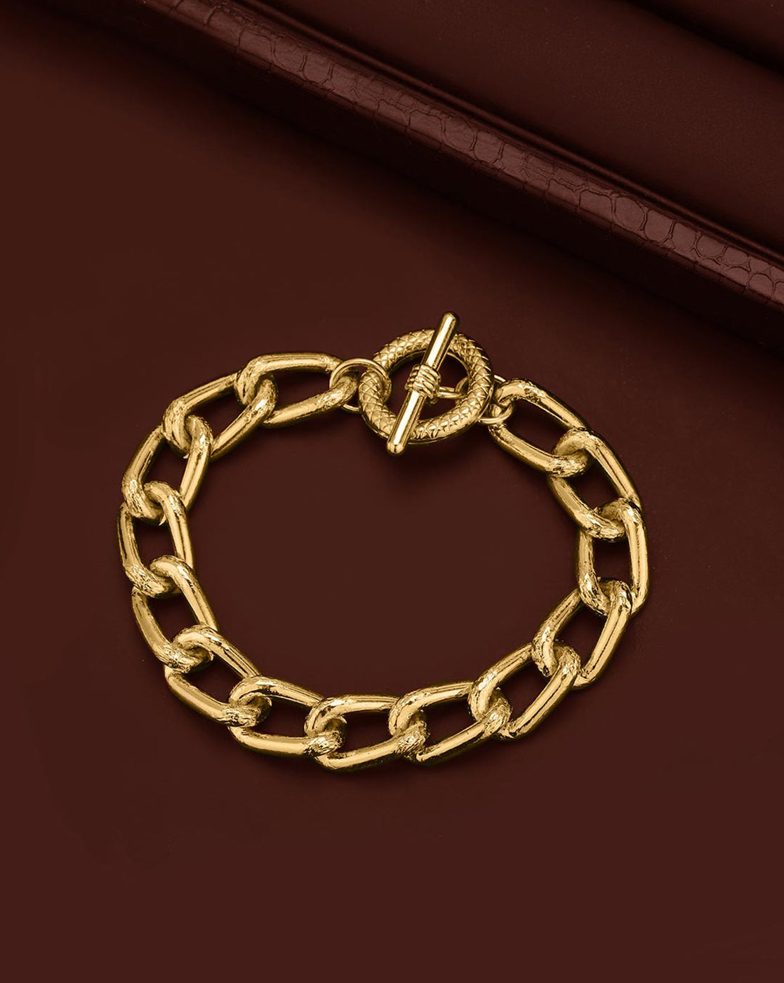 Men Gold Plated Large Cuban Link Toggle Bracelet