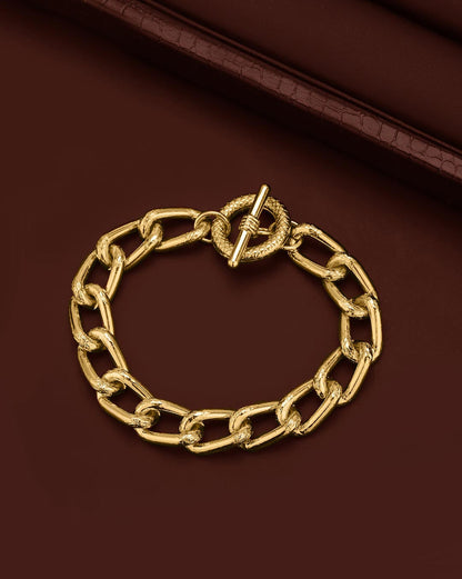 Men Gold Plated Large Cuban Link Toggle Bracelet
