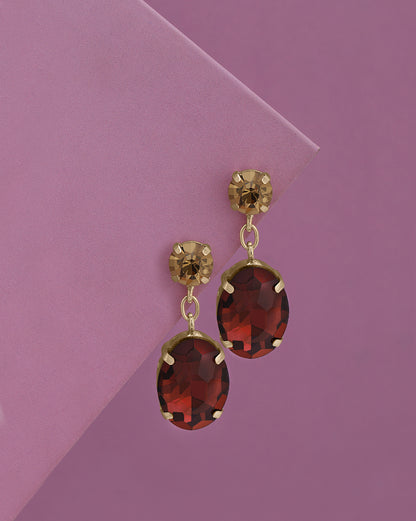 Gold-Plated Red Crystal Oval Dangle Earrings