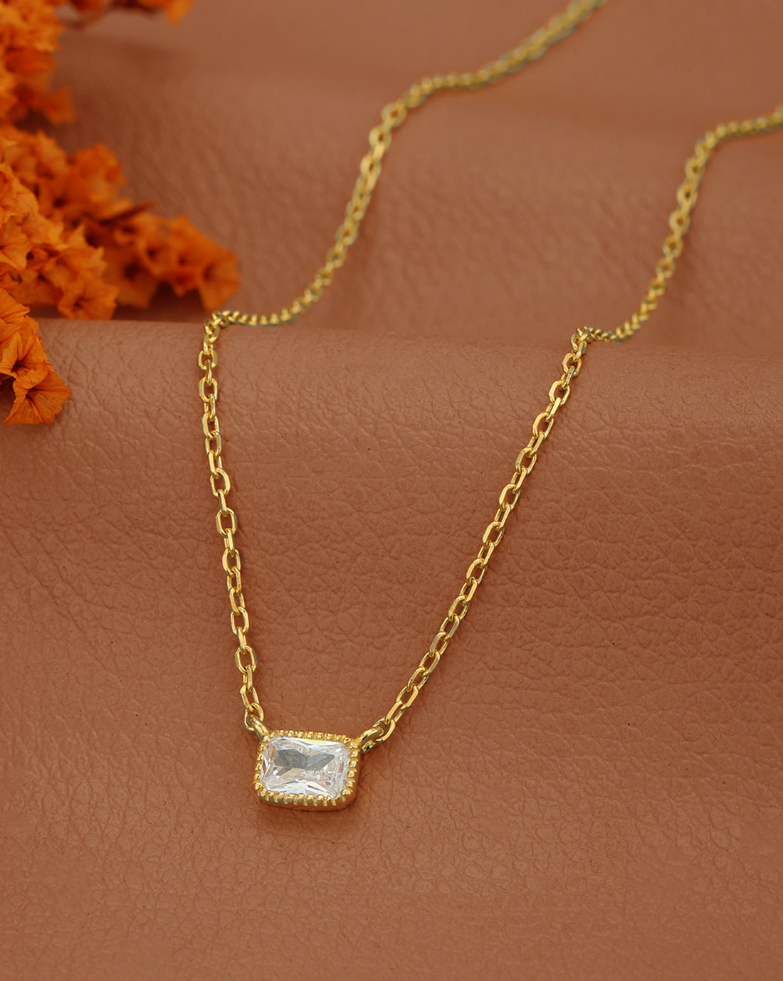 18kt Gold Plated Minimal CZ Solitaire Necklace