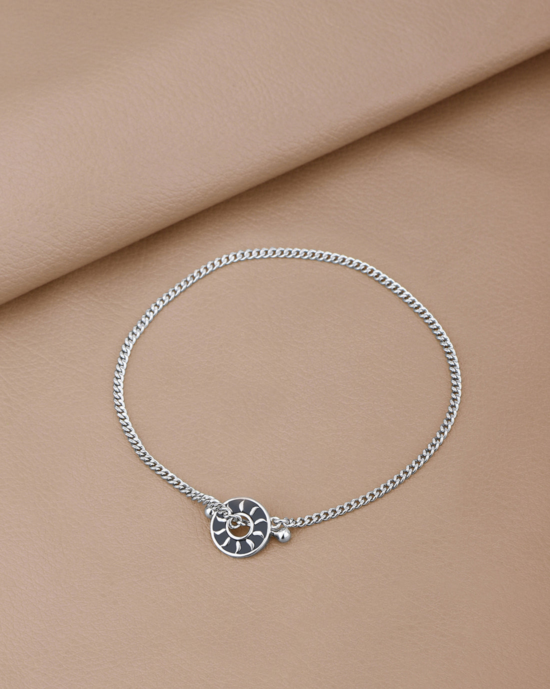 Men Rhodium Plated Black Enamel Toggle Chain Bracelet