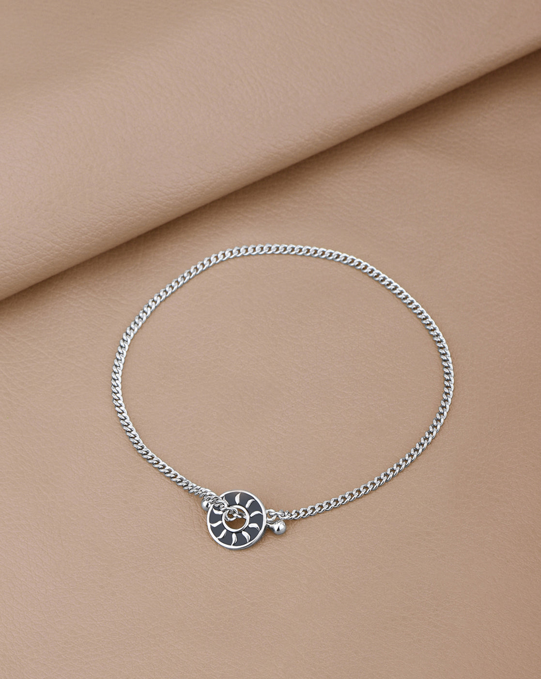Men Rhodium Plated Black Enamel Toggle Chain Bracelet