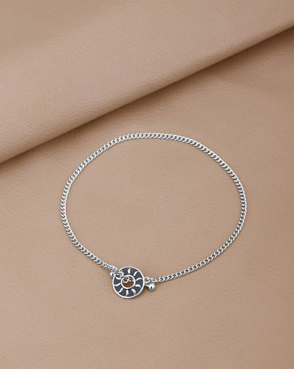 Men Rhodium Plated Black Enamel Toggle Chain Bracelet