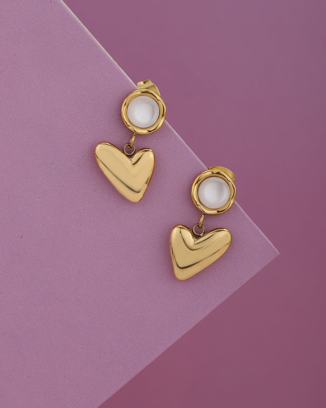 Gold Plated Pearl Studded Heart Drop Dangling Earring