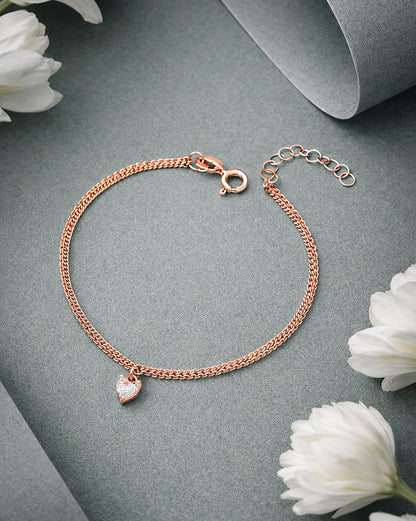 925 Sterling Silver 18kt Rose Gold Plated Double Layered CZ Heart Charm Bracelet