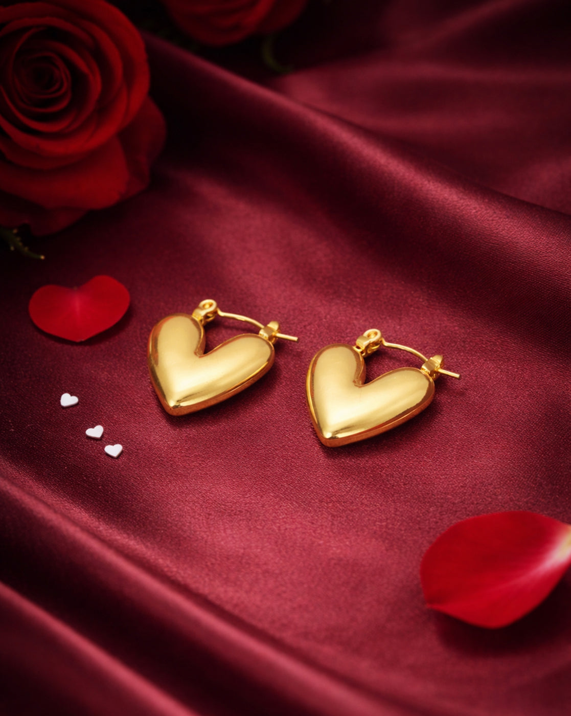 Gold Plated Huggie Puff Heart Hoop Earring