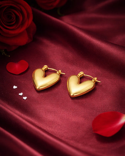 Gold Plated Huggie Puff Heart Hoop Earring