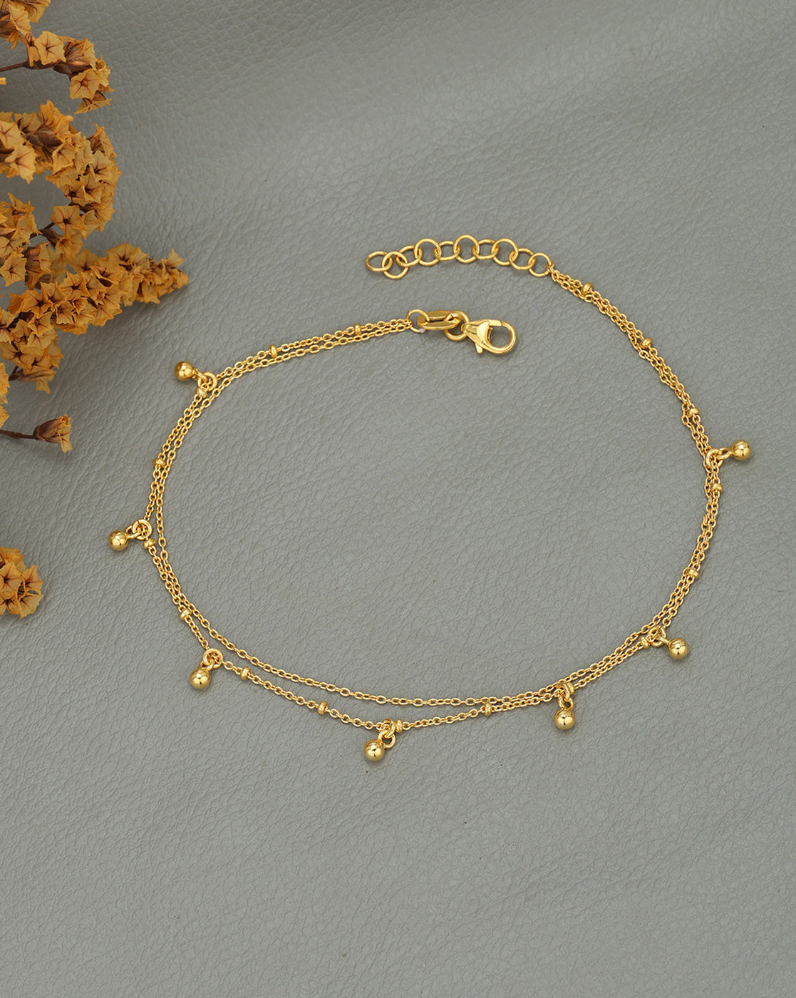 Gold-Toned Delicate Double Chain Charm Adjustable Anklet