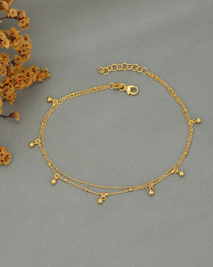 Gold-Toned Delicate Double Chain Charm Adjustable Anklet