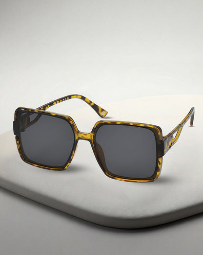 Women Tortoise Shell UV Protected Black Lens Oversized Sunglasses