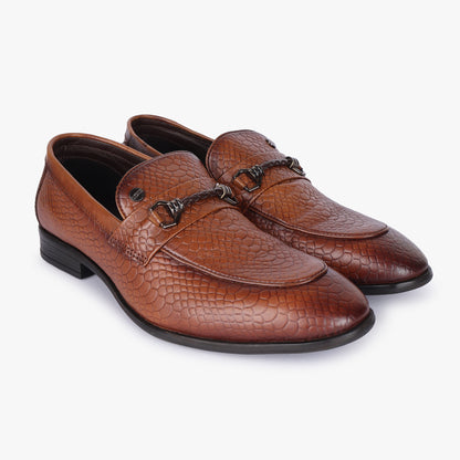 Men Tan Snakeskin Leather Loafers