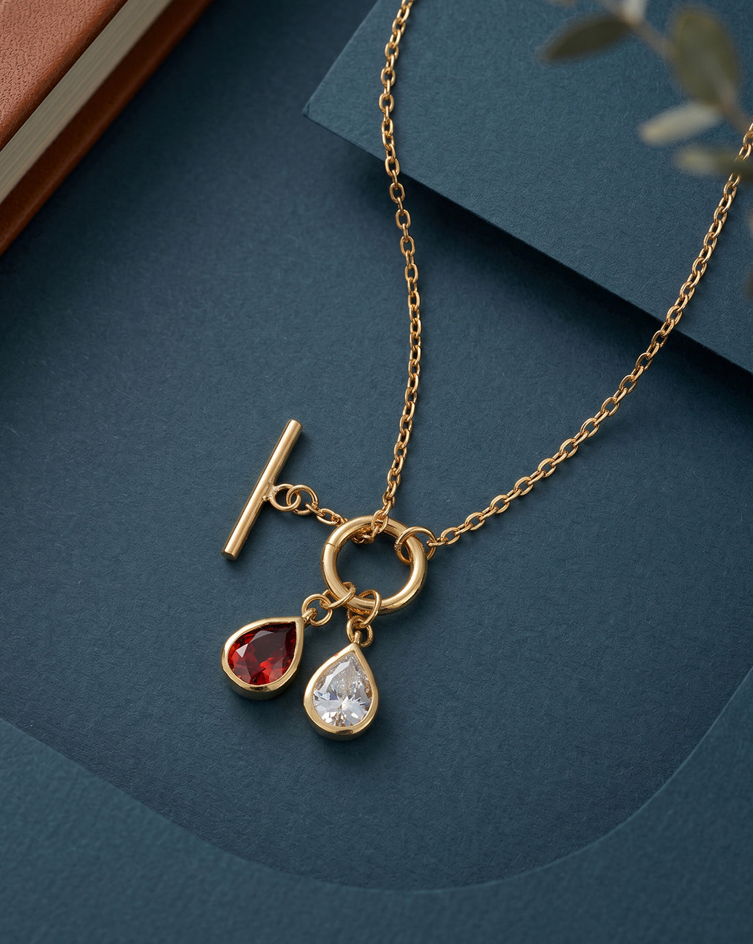 18kt Gold Plated Garnet Solitaire Teardrop Necklace