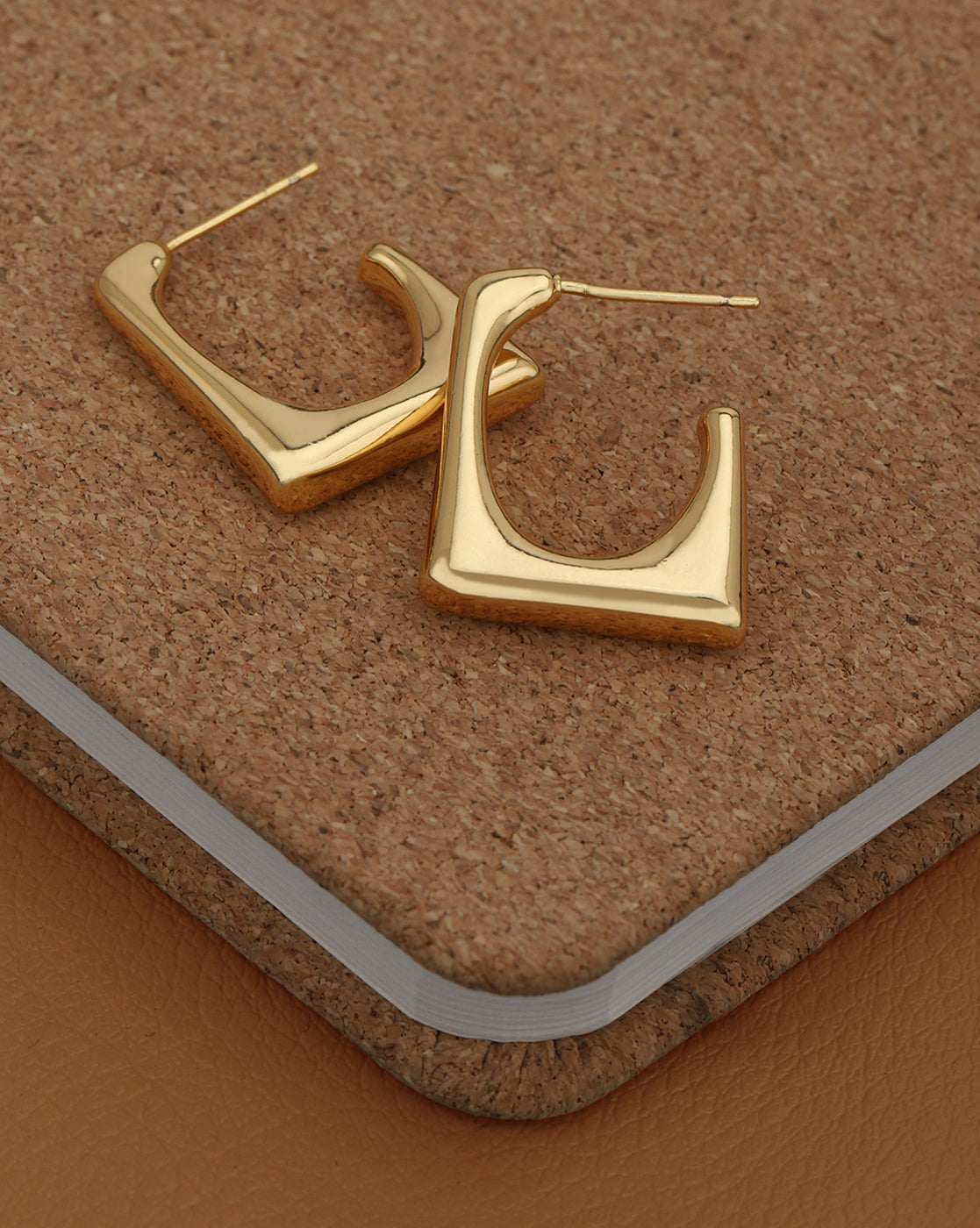 Gold Plated Designer Square Half Hoop Earring