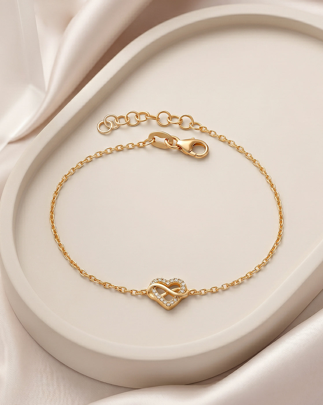 18kt Gold Plated CZ Infinity Heart Charm Adjustable Bracelet