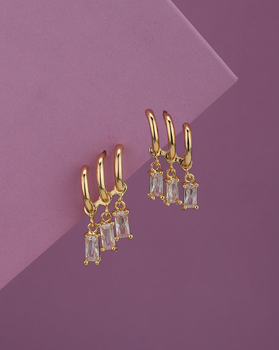 Gold Plated Dangling Solitaire Half Hoop Earring
