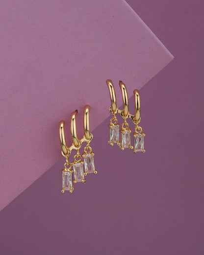 Gold Plated Dangling Solitaire Half Hoop Earring