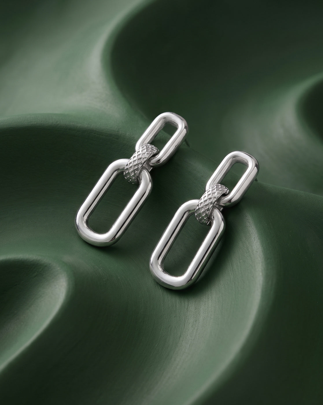 Rhodium Plated Interlocking Drop Earring