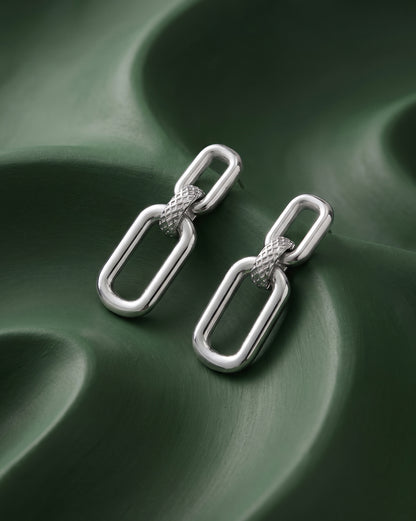 Rhodium Plated Interlocking Drop Earring