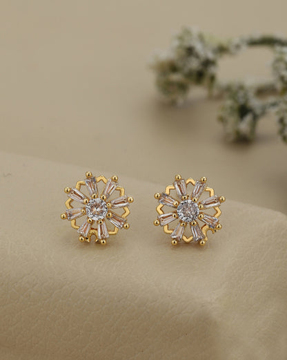 Gold Plated CZ Studded Floral Stud Earring