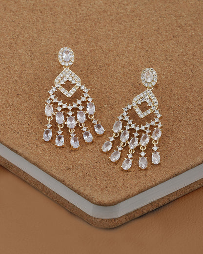 Premium Gold Plated CZ Studded Chandelier Drop Earring