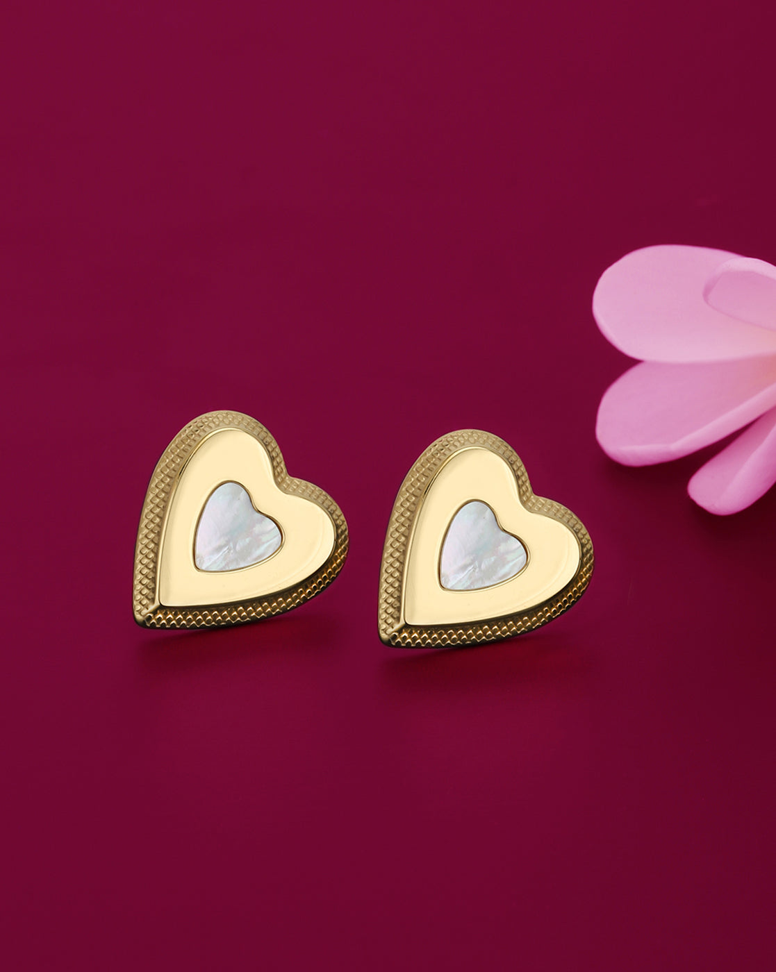 Premium Gold Plated Mother of Pearl Heart Bold Stud Earring