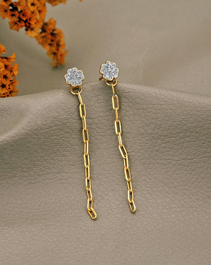 925 Sterling Silver 18kt Gold Plated CZ Dangling  Chain Stud Earring