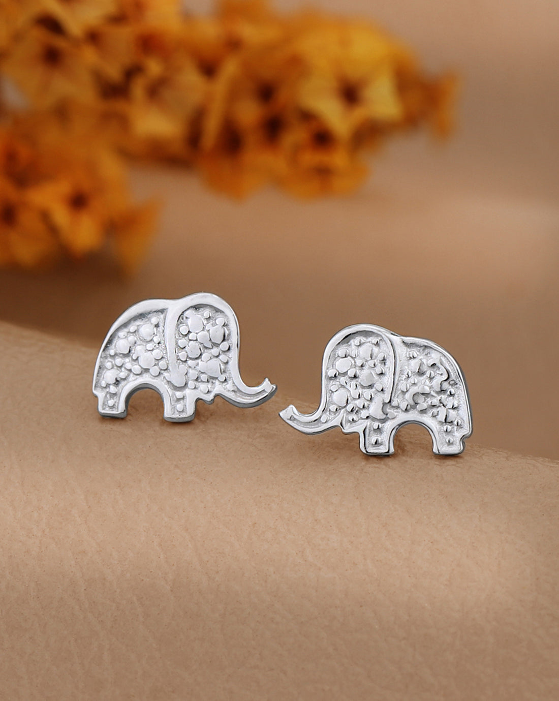 925 Sterling Silver Rhodium Plated Petite Elephant Stud  Earring